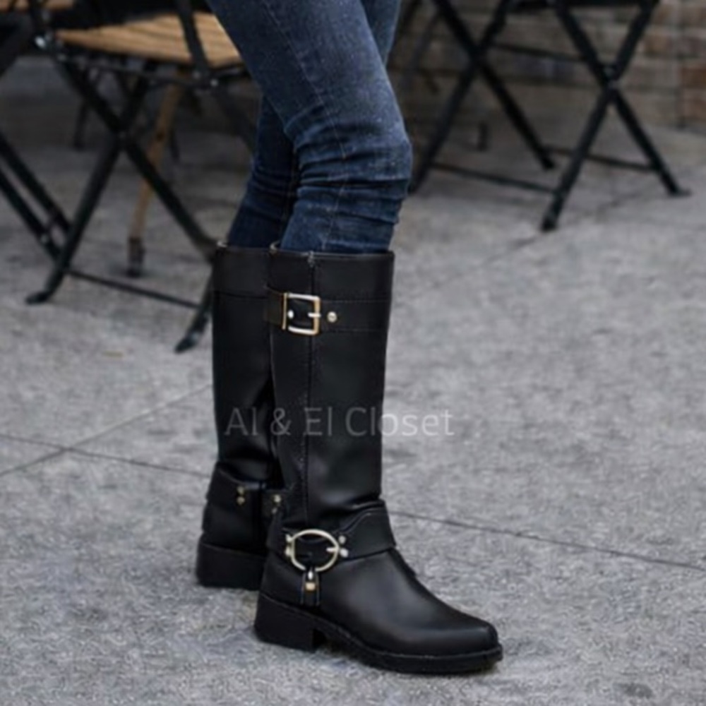 Michael Kors Crosby Moto Boots Black Leather Biker Boots Size 7.5 M NWT